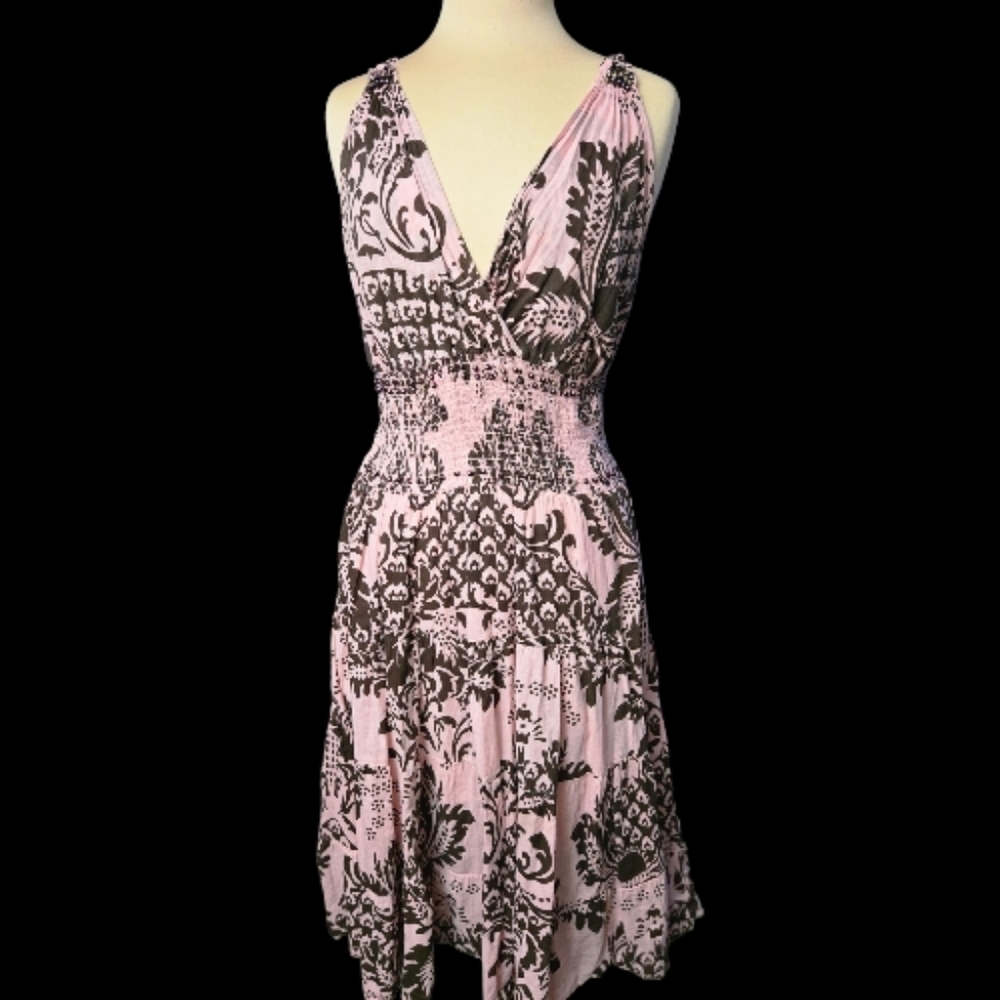 Cassee's Pink and Brown Beaded Midi Dress Sz 2X